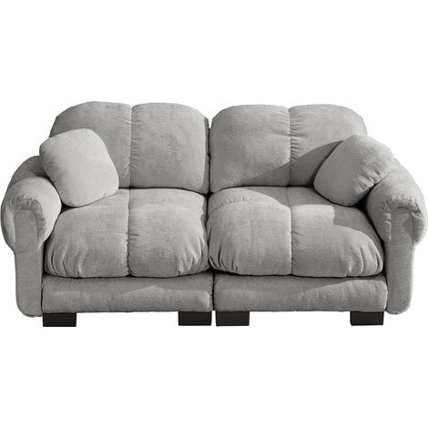 FurnitureR 2-Sitzer Sofa Grau aus Chenille, gesteppt, 190 cm breites Sofa mit weicher Chenille, dichter Schaumpolsterung, gesteppten Sitzkissen und 2 losen Kissen (1/4)