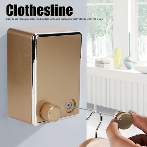 Corde à Linge Rétractable Murale en Acier Inoxydable Séchoir Durable pour Balcon Intérieur (Couleur Or) (1/5)