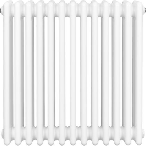 Radiateur Traditionnel à 4 Colonnes 600 x 605 mm en Acier Carbone Blanc Chauffage Central Horizontale Monté Sur Mur [Brosse de Nettoyage & Supports INCLUSES]