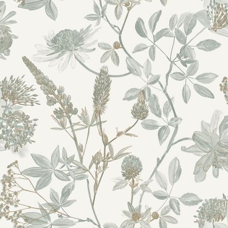 Ugepa Floral Leaf Naturistic Sage Green Wallpaper Metallic Gold Paste The Wall (1/4)