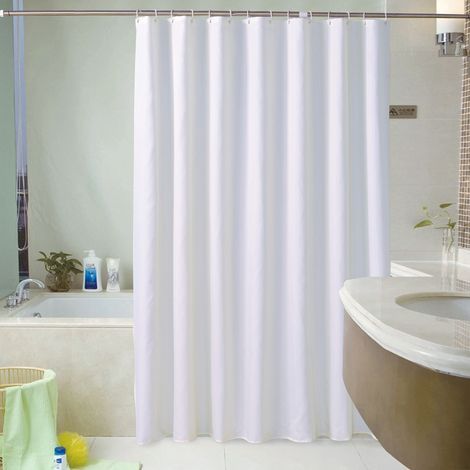 Tenda da doccia 120 x 180 cm – Tessuto bianco impermeabile e antimuffa – Lavabile in lavatrice – Orlo appesantito (1/5)