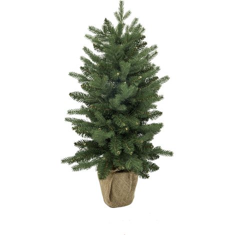 Petit sapin de Noël artificiel de table 90 cm avec pot en jute - Épicéa commun - Little Grove (1/4)