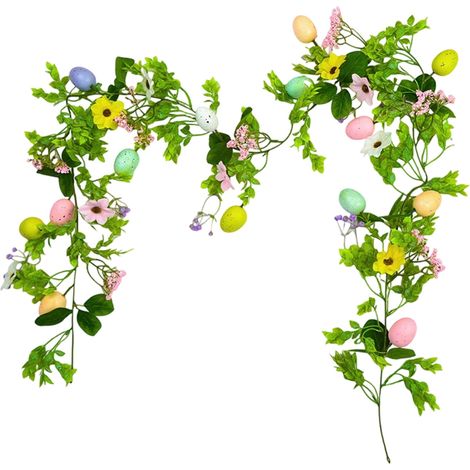 Guirlande De Pâques 1,75 M - Avec Œufs Et Carottes Artificiels - Guirlande Florale Printanière À Lumières Led - Décoration Pour Cheminée Porte Mur (1/5)