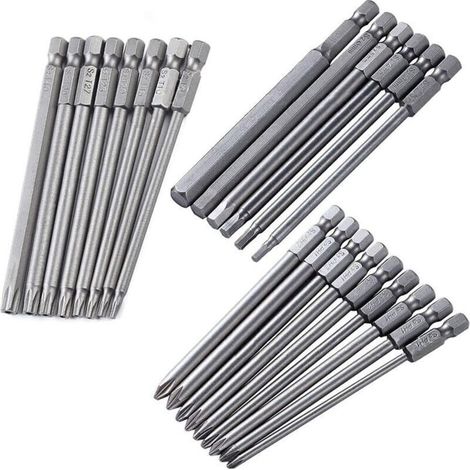 Kit de douilles magnétiques 100 mm 23 pièces pour visseuse électrique – embouts cruciforme, Torx et hexagonaux (1/4)