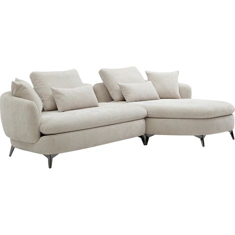Canapé d'angle droit en tissu chenille beige PIPANI (1/5)