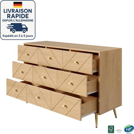Cassettiera in rattan a 9 cassetti - Robusta struttura in PB con eleganti motivi geometrici e pratiche manopole - Con gambe in ferro (1/5)