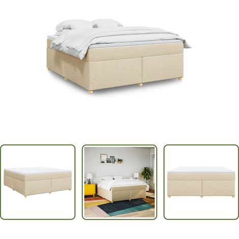 vidaXL Surmatelas -  Sommier à lattes de lit avec matelas Crème 180x200 cm Tissu (1/5)