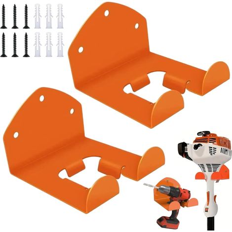 Support Mural Débroussailleuse - Lot de 2 - Acier Orange - Rangement Robuste - Garage et Jardin - Fixation Universelle (1/5)