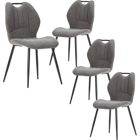 Lot de 4 chaises en tissu polyester maillé gris avec poignée et pieds en métal laqué noir - MILDA (1/5)