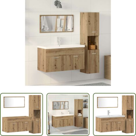 Meuble lavabo -  Ensemble de meubles salle de bain 3 pcs bois d'ingénierie (1/5)