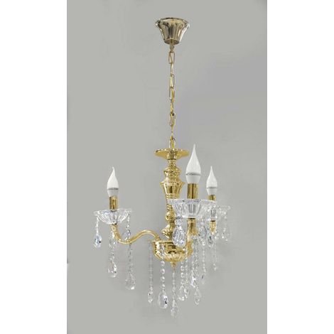TrAdE Shop Traesio - Lampadario Soffitto 3 Bracci A Sospensione Con Catena Gocce Pendenti Lampada A26 - Oro (1/3)