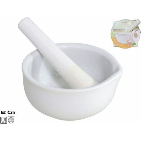 mortero porcelana blanca 12 cms con pico 11,5x12,5x6,2 cms apto para lavavajillas