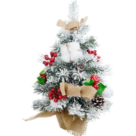 TRADE SHOP - Albero Di Natale Effetto Innevato Dim. 60 Cm Con Decori Pigne Fiocchetti Neve - (1/2)