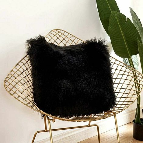 Housse de Coussin, Fausse Fourrure Deluxe Décoratif Canapé Chambre Lit Super Doux Peluche Mongolie Taie d'oreiller 45X45cm (Noir)