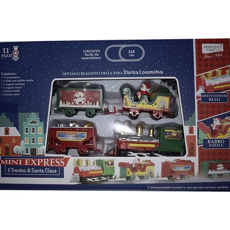 Trenino treno su rotaie movimento babbo Natale per sotto albero addobbi natalizi con locomotiva slitta vagone binari (1/5)