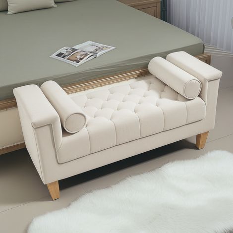 REDOM Banc banquette 115x44x58cm cadre en bois Capitonné Confort luxueux Chenille polyester Beige (1/5)