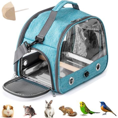 Sac à dos pour oiseaux avec perchoir en bois, cage de transport avec support et plateau en acier inoxydable, sac à dos léger pour perroquet, avec plateau en acier inoxydable et support, pour perroquet (1/5)