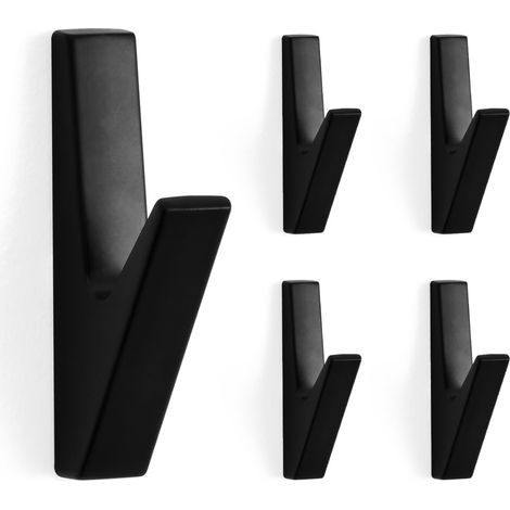 Lot de 5 crochets muraux noirs mats en alliage de zinc pour vestiaire, salon, chambre à coucher, crochet mural noir de salle de bain, porte-clés (1/5)
