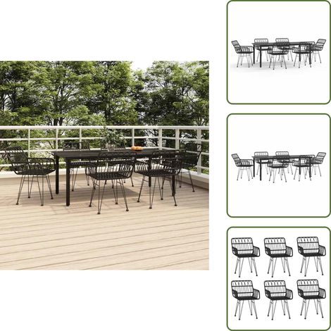 The Living Store Ensemble à manger de jardin 7 pcs Noir Résine tressée - Salle à manger de jardin (1/5)