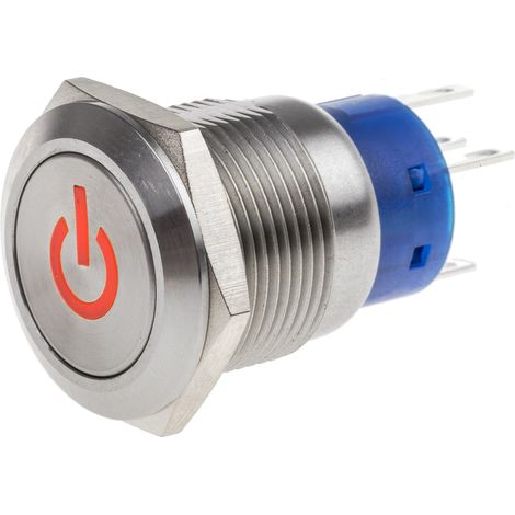 Bouton-poussoir, Verrouillable lumineux, LED Rouge, 5 A, Argent, Montage panneau 12V ( Prix pour 1 )