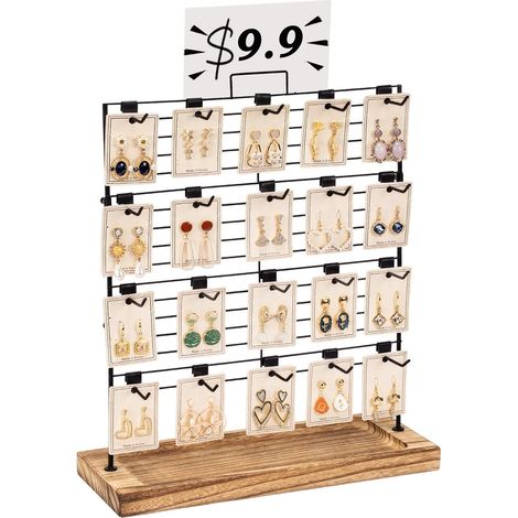 Présentoir à bijoux, rangement de boucles d'oreilles, 4 animaux, avec 20 crochets amovibles, organisateur avec base en bois pour cartes de boucles d'oreilles, bracelets, porte-clés (marron (1/5)