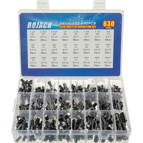 630 pièces 24 valeurs Aluminium Kit boîte d'assortiment de condensateur électrolytique portée comprend 0.1uF-1000uF (1/5)