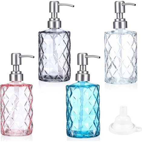 Lot de 4 distributeurs de savon en verre 355 ml (12 oz) avec pompe antirouille et rayures verticales (1/5)
