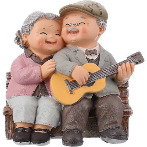 Figurines miniatures de couples de grands-parents amoureux, créations en résine.-10.5X12X6CM