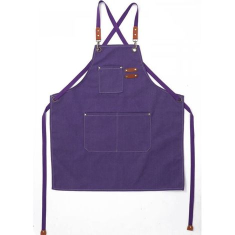 Tablier Cuisine Homme Tabliers en Toile avec 3 Poches Imperméable et Réglable Apron pour Barbecue, Restaurant,Jardin, Charpentier,78 x 68cm(Violet) (1/4)