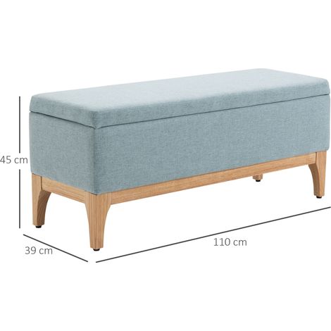Banc de rangement capitonné de style scandinave, 110 x 39 x 45 cm - Bleu clair (1/5)