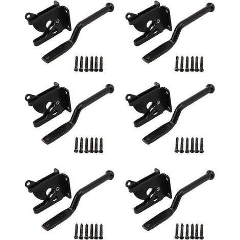 Verrou de portail de clôture automatique robuste à 6 loquets, actionné par levier, compatible avec les portails de clôture en bois, acier noir JG. (1/5)