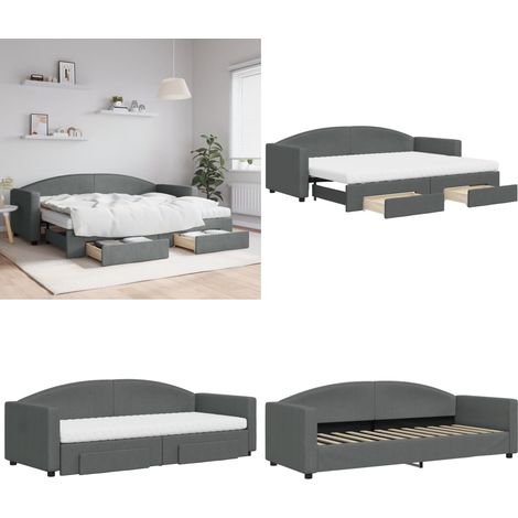 Lit de jour avec gigogne et tiroirs gris foncé 80x200 cm tissu - Canapé Lit - Lit Gigogne - Meuble Multifonctionnel - Lit D'appoint - Rangements Intégrés - Home & Living