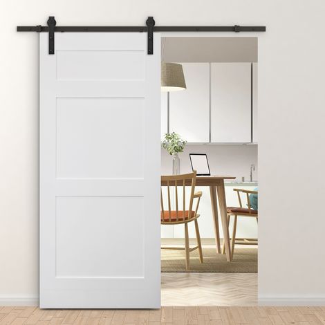 Kit de rail pour porte coulissante, jusqu'à 90 kg, acier au carbone, 200 cm, noir, outils inclus (1/5)