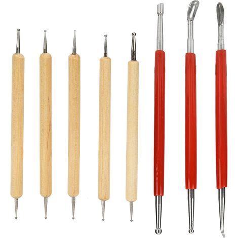 Kit de 8 outils pour la sculpture sur cuir, comprenant un stylet à double pointe, une cuillère et un stylo foret. (1/5)