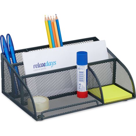 Relaxdays Portaoggetti da Scrivania, 5 Scomparti, Design Acciaio, Portalettere, 10,5x25,5x17 cm, Portapenne, Antracite