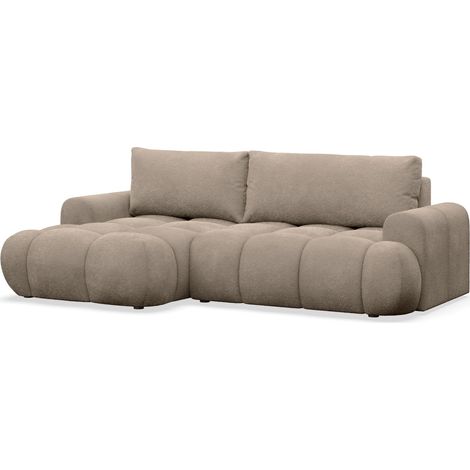 Selsey Ombo Mini - Ecksofa mit Schlaffunktion, Bettkasten und Bouclé-Bezug, Dunkelbeige, links (1/5)
