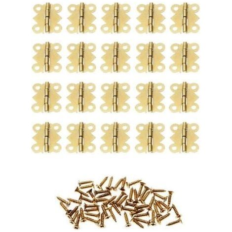 20 pièces 20x17mm or Mini pillon fer charnières de porte 4 trous armoire tiroir boîte à bijoux charnière pour matériel de meubles avec vis (1/5)