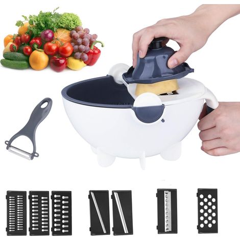 Coupe-Légumes Multifonction - 11 Fonctions - Panier de Vidange Intégré - Design Rotatif avec Protège-Main - Pour Cuisine Maison - 1 Pièce (1/5)