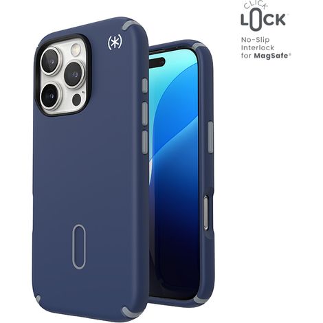 Funda Speck Presidio2 Pro ClickLock y MagSafe para iPhone 16 Pro (Azul costa / Gris polvo / Blanco) (1/5)