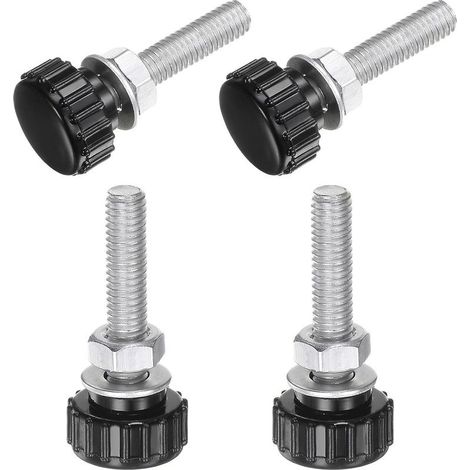 Lot de 4 Boutons Moletés à Vis M6 x 30 mm Avec Écrous et Rondelles, Poignées de Serrage en Plastique, Vis à Main, Noir (1/5)