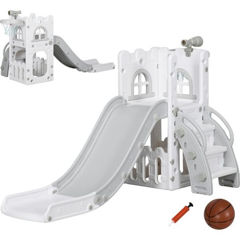Tobogán infantil 5 en 1 con canasta, telescopio y cesta de almacenamiento, gris 70 x 177 x 92 cm (1/4)