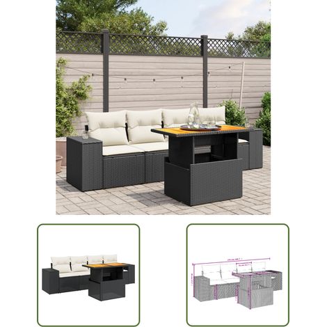 The Living Store 5-tlg. Garten-Sofagarnitur mit Kissen Schwarz Poly Rattan - Gartensortiment - Gartenmöbelset - PE-Rattan Möbel - Outdoor Lounge Set - Balkonmöbel (1/3)