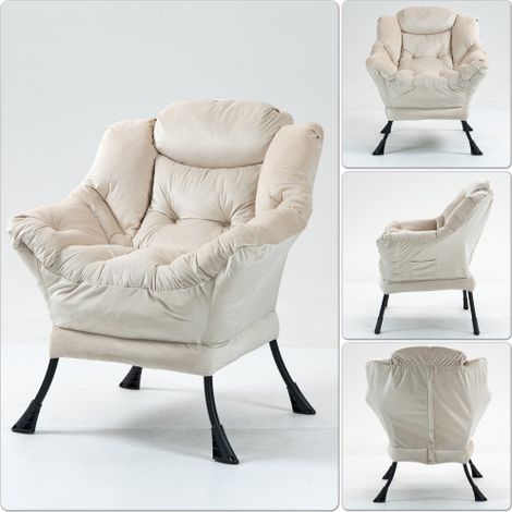 Fauteuil de détente en métal — Poche de rangement latérale — Son style épuré et minimaliste en fait un choix idéal pour la chambre, le salon ou le balcon.