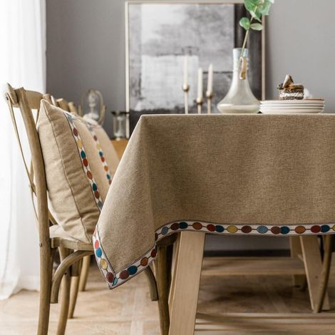 Nappe rectangulaire 100x160 cm en coton lin, kaki, avec bordure