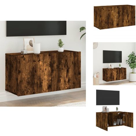 Meuble TV mural chêne fumé 80x30x41 cm - Meubles Tv - Meuble Tv Mural - Meuble Tv Moderne - Étagère Murale - Support Tv (1/5)