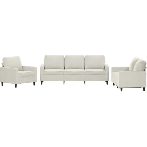 Ensemble de Canapé  Sofas 3 pcs avec coussins Crème Velours (1/5)