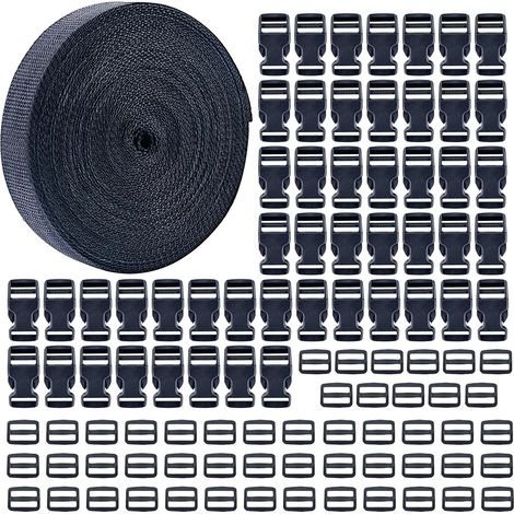 10 Mètres Sangle Nylon 15 mm Avec 50 Pièces Boucles Latérales En Plastique Et 50 Pièces Clips Fermoir Pour Paracord Bracelets, Colliers De Chien, Sangles De Sac À Dos, Sangle De Bagage (1/5)