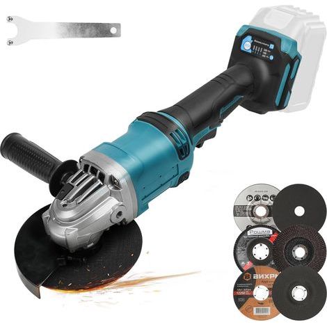 Meuleuse d'angle sans fil pour batterie Makita 18 V, meuleuse d'angle sans balais de 125 mm avec 6 lames de scie, meuleuse à batterie 4 vitesses 10 000 tr/min pour couper, meuler et polir (1/5)