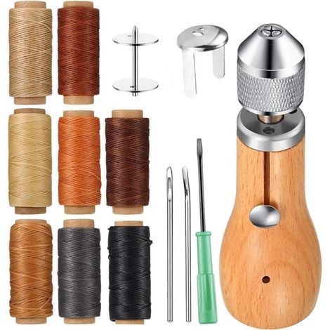 Kit per cucire la pelle, ago versatile per pelle con 8 mazzi di fili, set di strumenti per cucire a mano con filo cerato, per cucire pelle e tela (1/5)