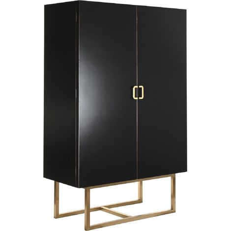 Armoire de rangement en bois coloris noir avec pied en métal doré - Longueur 110 x Profondeur 50 x Hauteur 180 cm -PEGANE- (1/5)